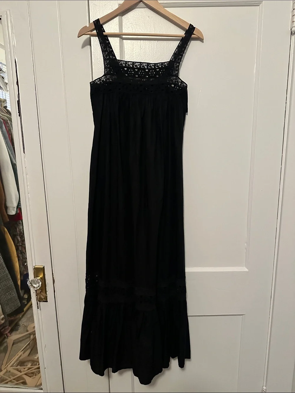 J. Crew Black Maxi Dress with Lace Yoke